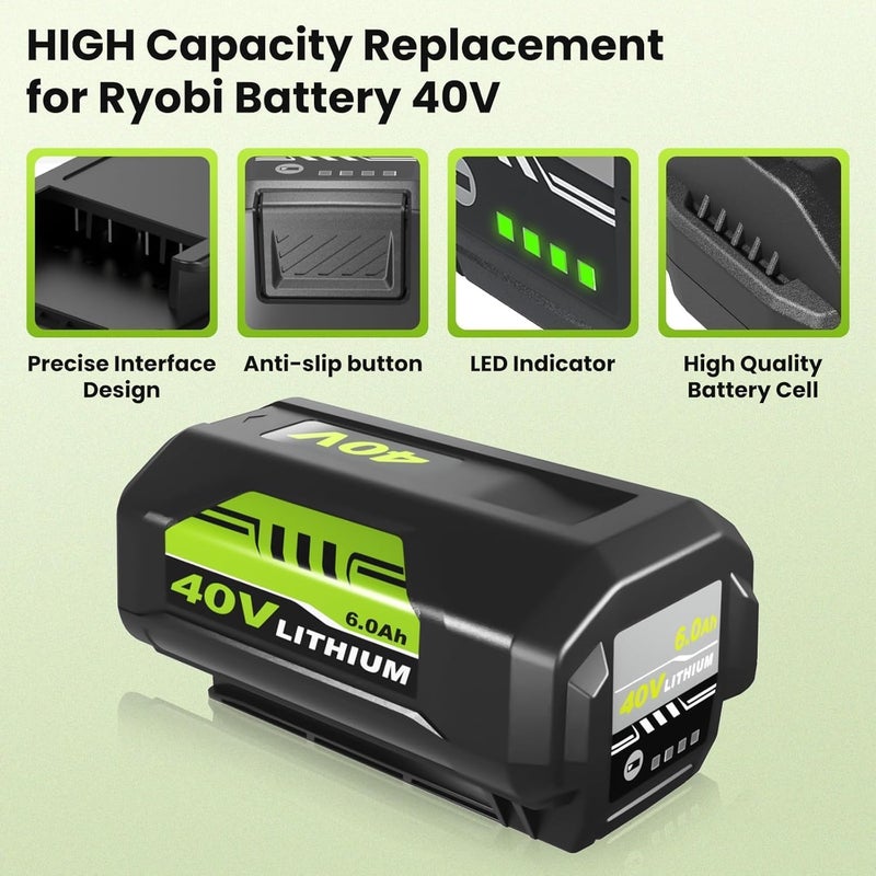 Topbatt 1 Pack 6000mAh Replacement for Ryobi 40V Battery Compatible with Ryobi 40V Lithium Battery OP4040 OP4050A OP40602 OP40201 OP4026 OP4026A OP4015 OP4060 Cordless Power Tools - Image 3